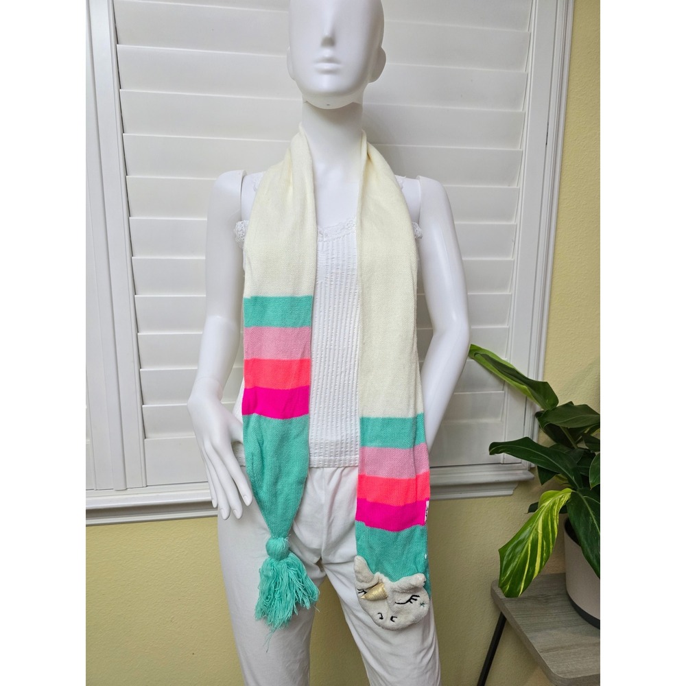 Unicorn Young Girls Tassle Stripe Knit Scarf OSFM